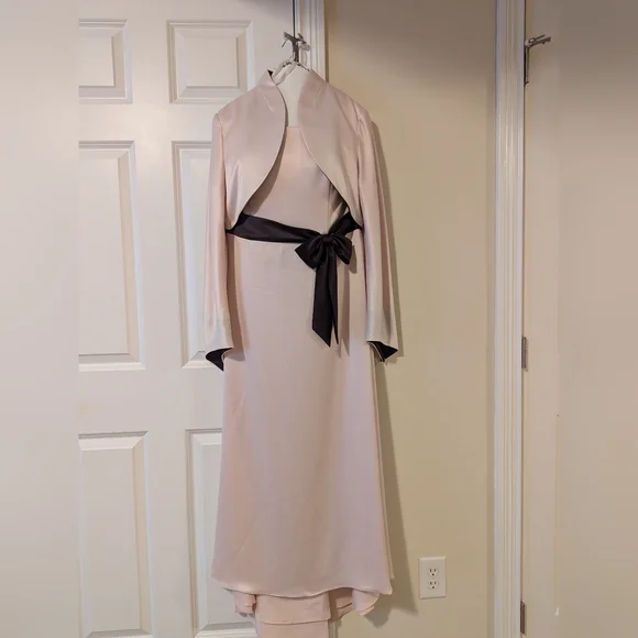David's Bridal Sleeveless Dress with Jacket/Shrug; Size 14; Pink w/Brown accents - Picture 9 of 11